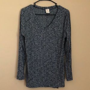 Black & Gray Pullover V-neck Sweater with side slits.